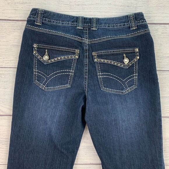 Christopher & Banks Jeans sz 4 Straight Leg Dark Wash Embellished Pockets - Picture 6 of 11
